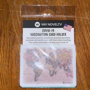 COVID 19 vaccination card holder plastic world map travel countries Boho history